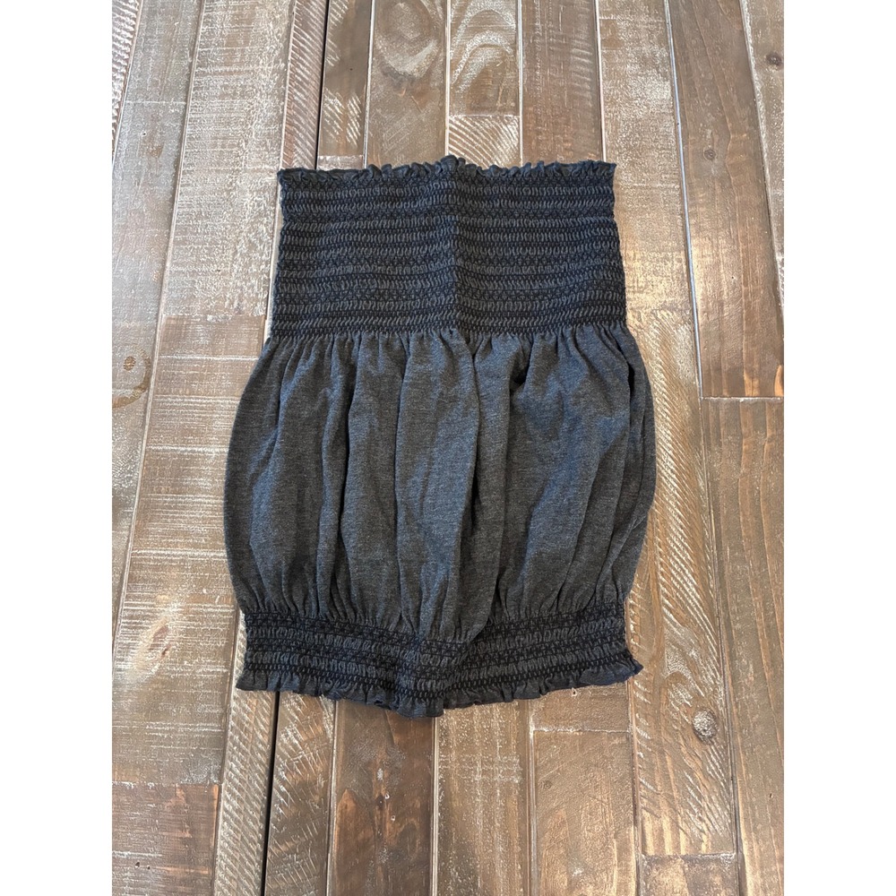 Miss Bison Gray Smocked Tube Top Strapless Bubble Hem Knit Shirt Medium